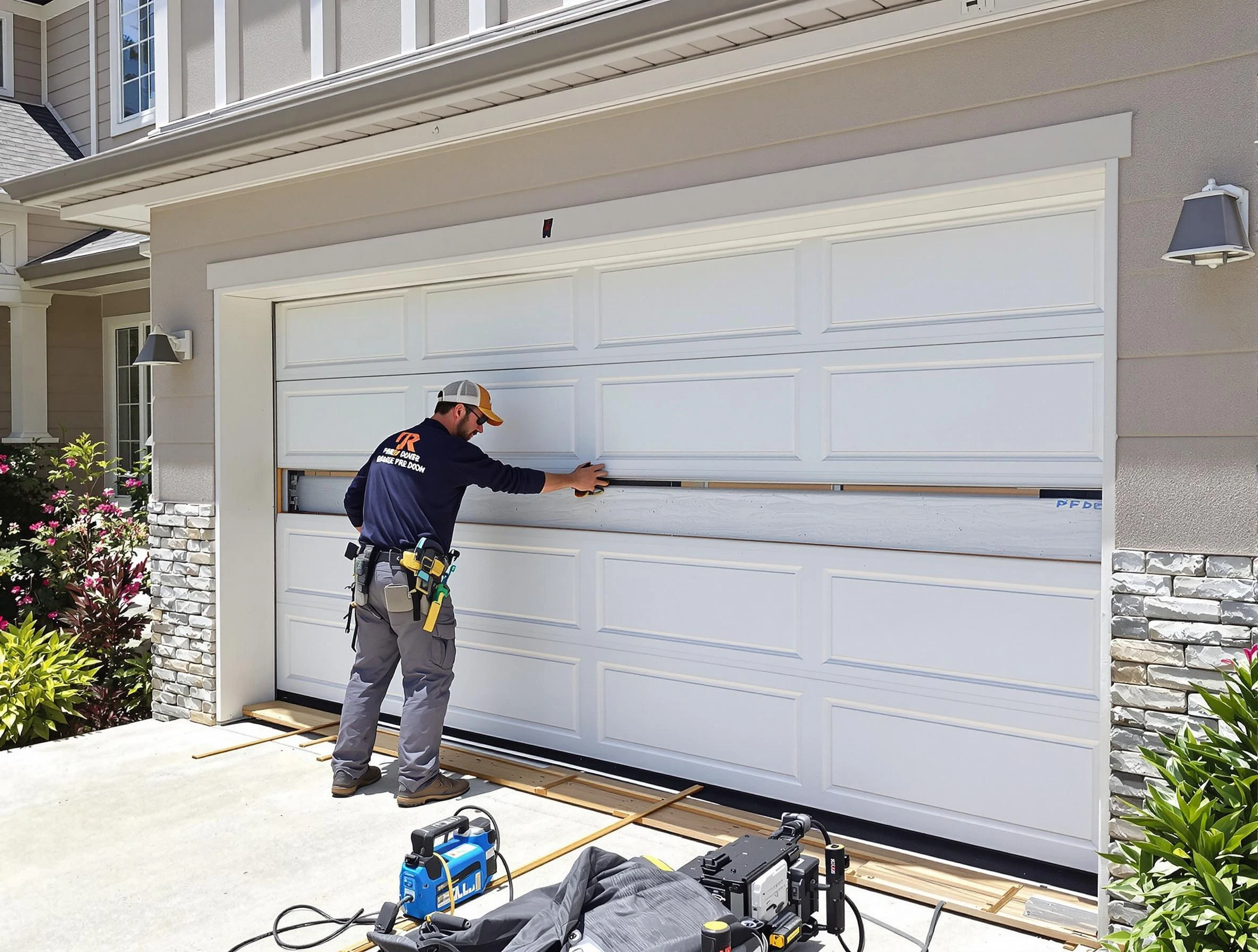 Geneva Garage Door Repair team performing complete garage door replacement at Geneva residence