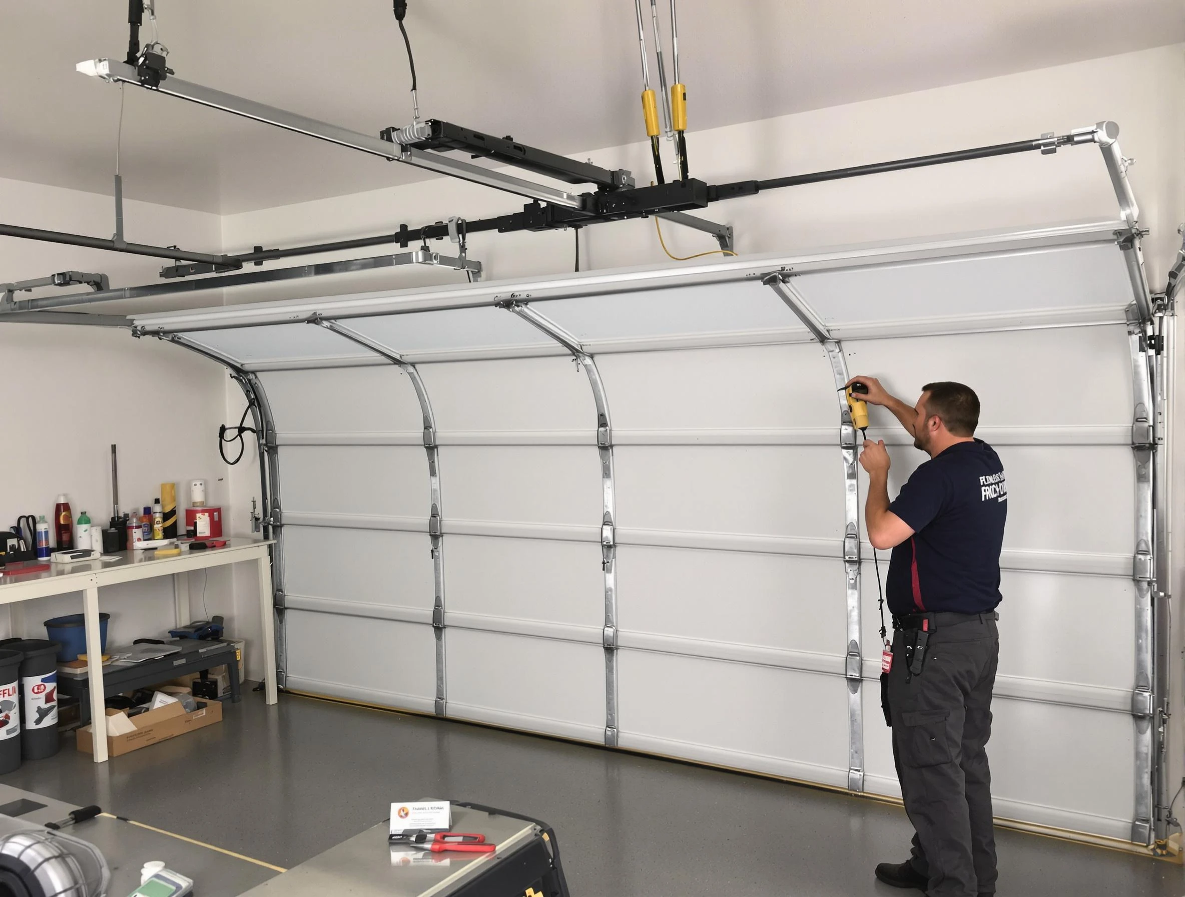 Geneva Garage Door Repair certified technician performing overhead door system repair in Geneva
