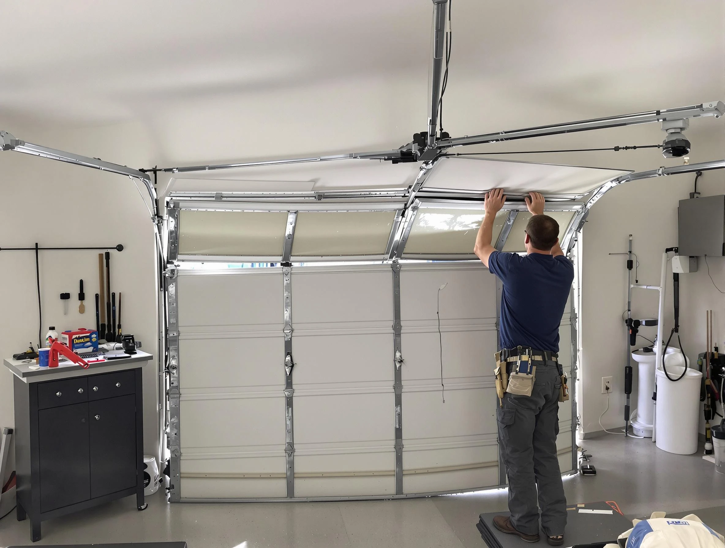 Geneva Garage Door Repair specialist performing precise section replacement on Geneva garage door